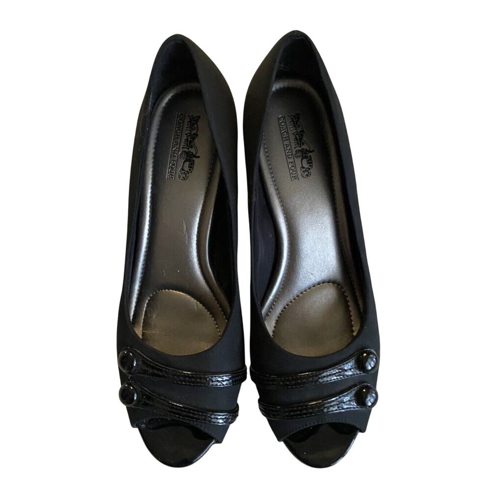 Coach and Four Open Toe Heels Womens Size 8.5 Comfort Insoles Black Pumps Shoes